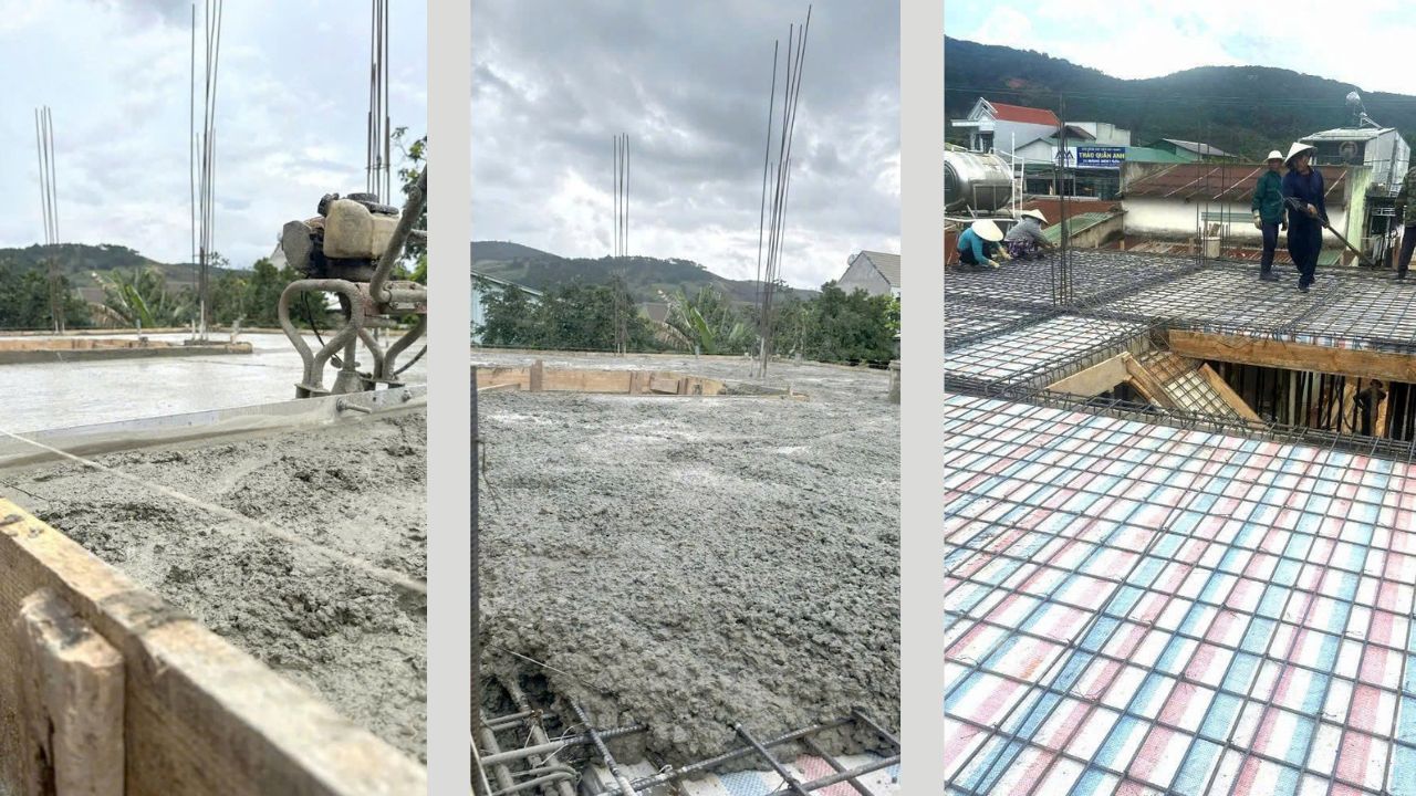 Thi công cốt thép và đổ bê tông sàn nhà 2 tầng