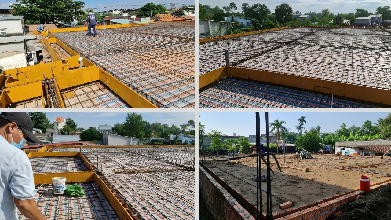 Thi công cốt thép sàn biệt thự 1 tầng tại công trình thực tế