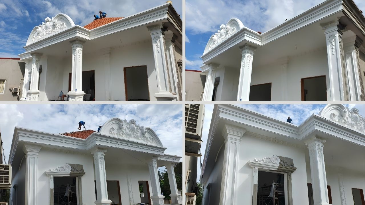 Hoàn thiện phào chỉ và hoa văn mặt tiền biệt thự 1 tầng tân cổ điển