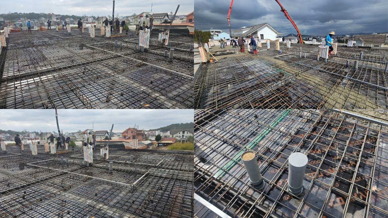 Thi công cốt thép và đổ bê tông sàn khách sạn Đà Lạt