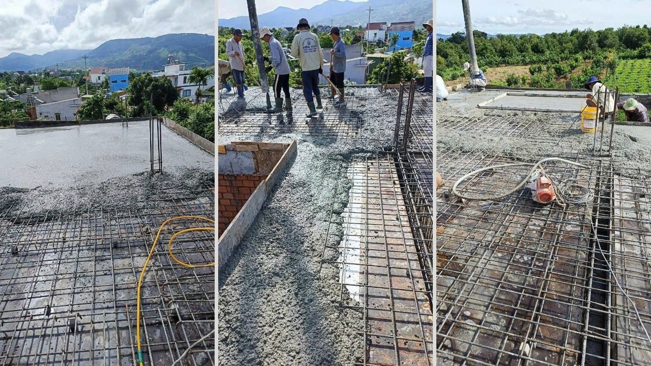 Đổ bê tông sàn biệt thự tân cổ điển sau khi hoàn thiện cốt thép