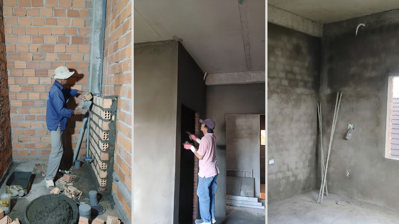 Xây tường gạch và tô trát tường khách sạn tại Đà Lạt