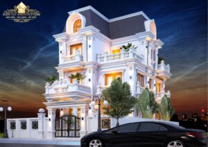 Mẫu biệt thự cổ điển 3 tầng mái Mansard sang trọng với hệ cột và phào chỉ tinh tế