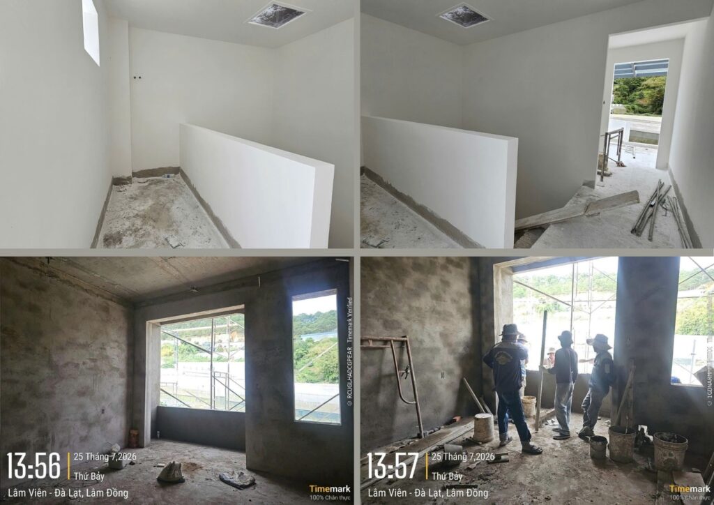 Thi công tô trát và sơn hoàn thiện phòng ngủ nhà phố tại Đà Lạt