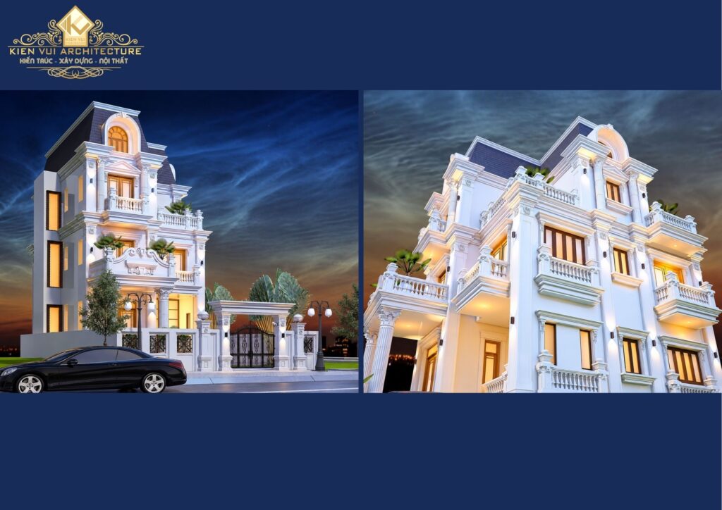 Biệt thự cổ điển 3 tầng với kiến trúc châu Âu, ban công con tiện và mái Mansard