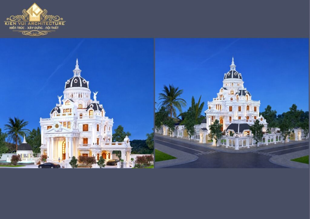 Thiết kế biệt thự cổ điển cao cấp với kiến trúc đối xứng và mái vòm nổi bật