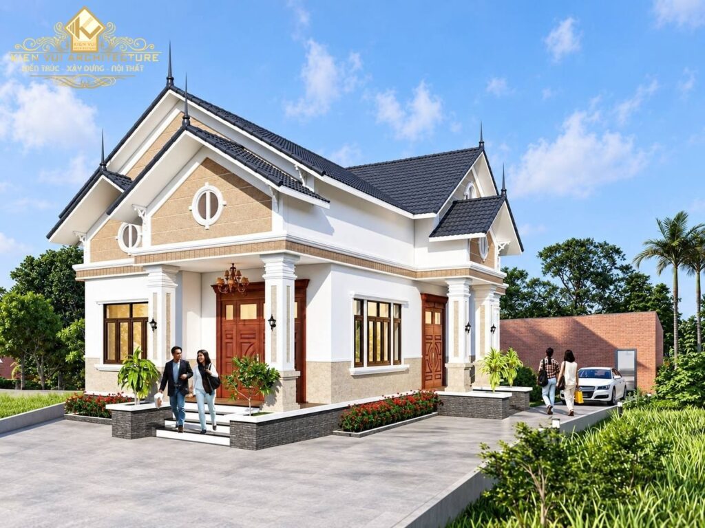 Mẫu 14 – Nhà 1 tầng mái Thái kết hợp sân vườn rộng