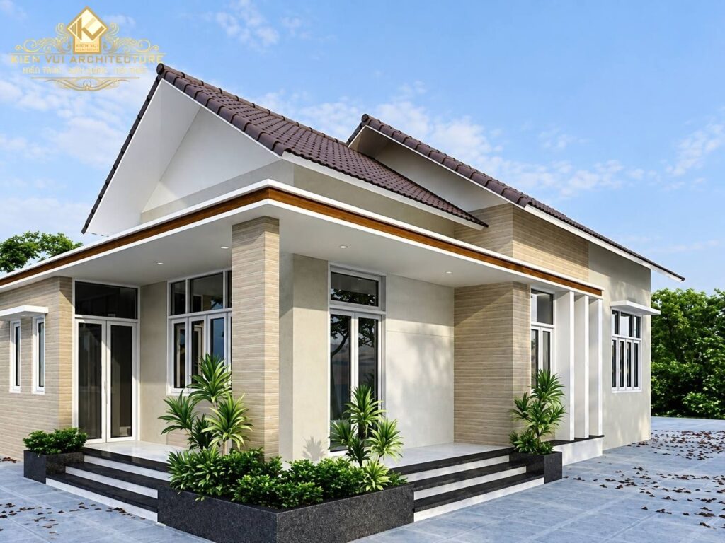Mẫu 23 – Nhà 1 tầng mái dốc trên khu đất rộng