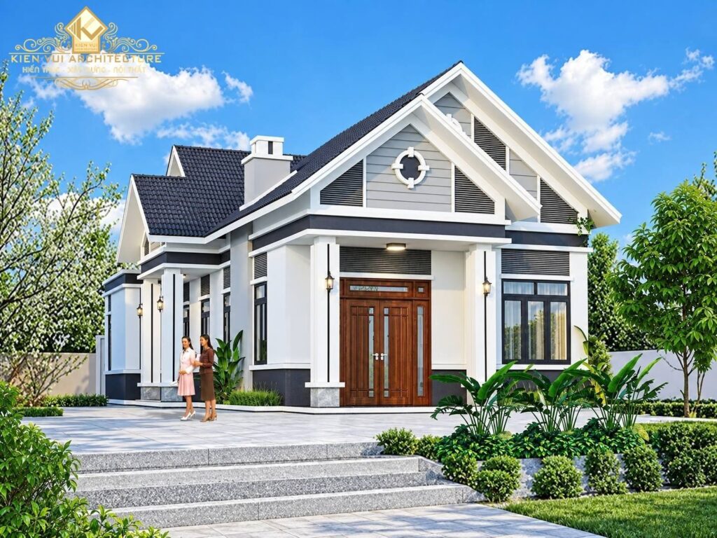 Mẫu 6: Nhà mái Thái 1 tầng thiết kế nhiều khối mái