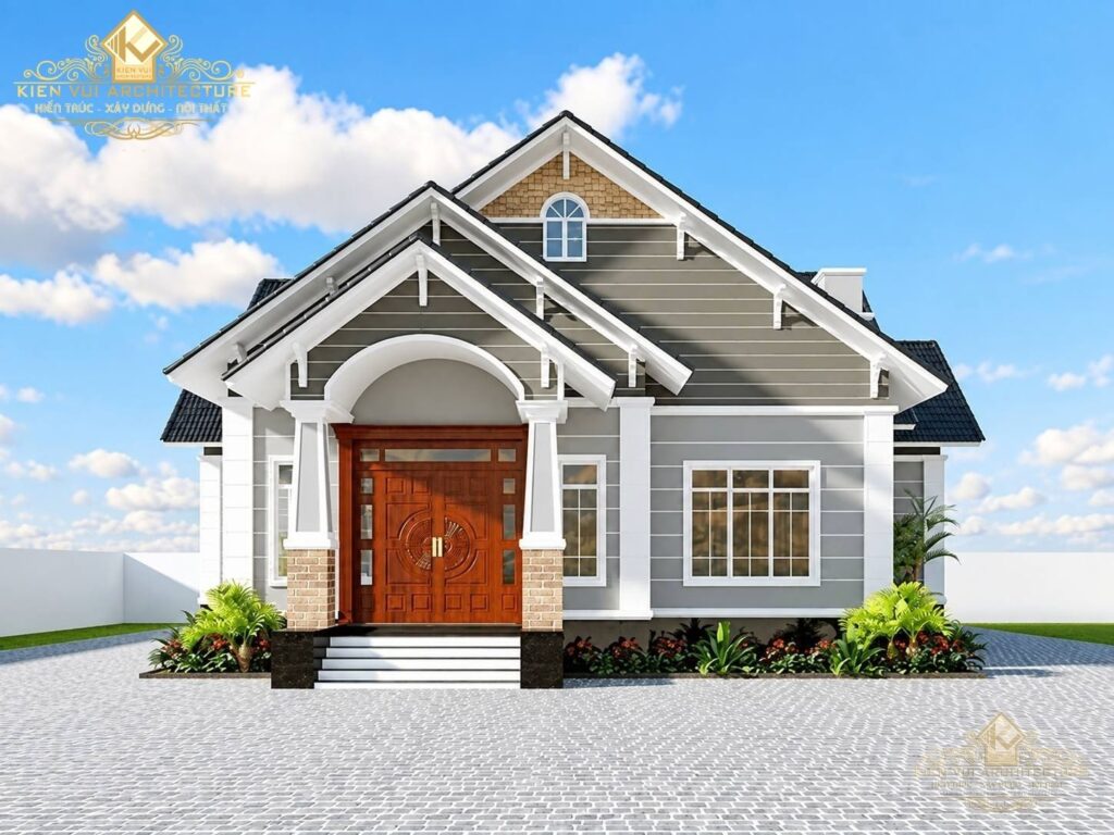 Mẫu 22 – Nhà 1 tầng mái dốc với cột vuông