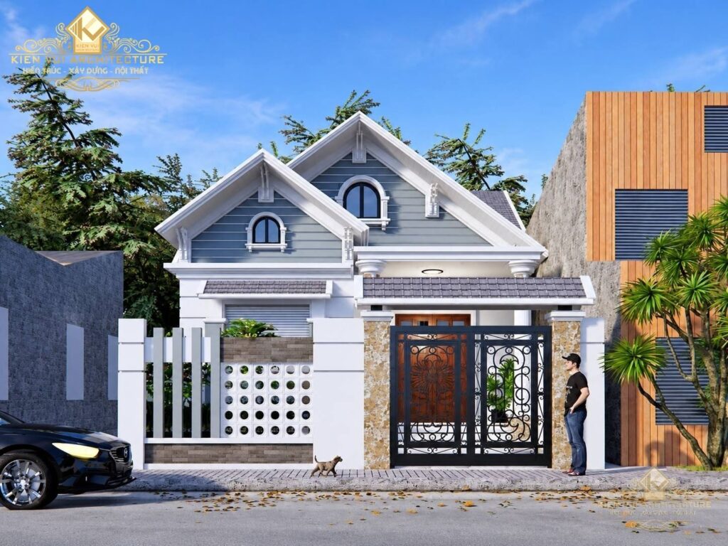 Mẫu 21 – Nhà 1 tầng mái dốc màu ngói đỏ