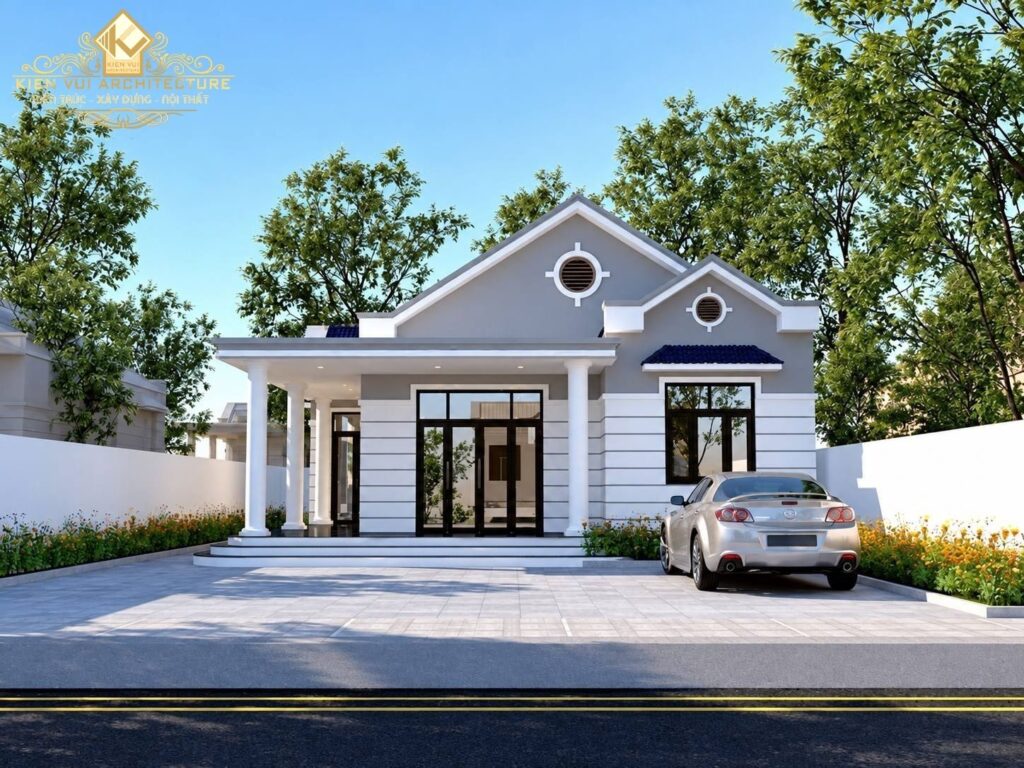 Mẫu 20 – Nhà 1 tầng mái dốc với sảnh vòm lớn