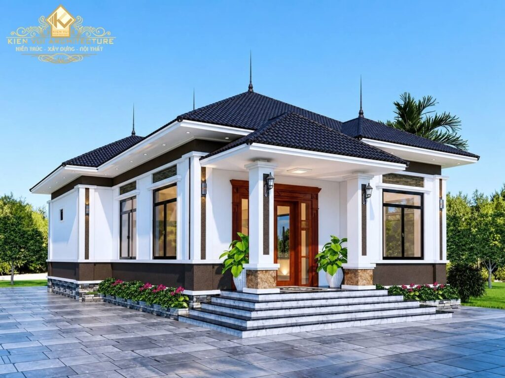 Mẫu 4: Nhà 1 tầng mái Nhật mặt tiền rộng