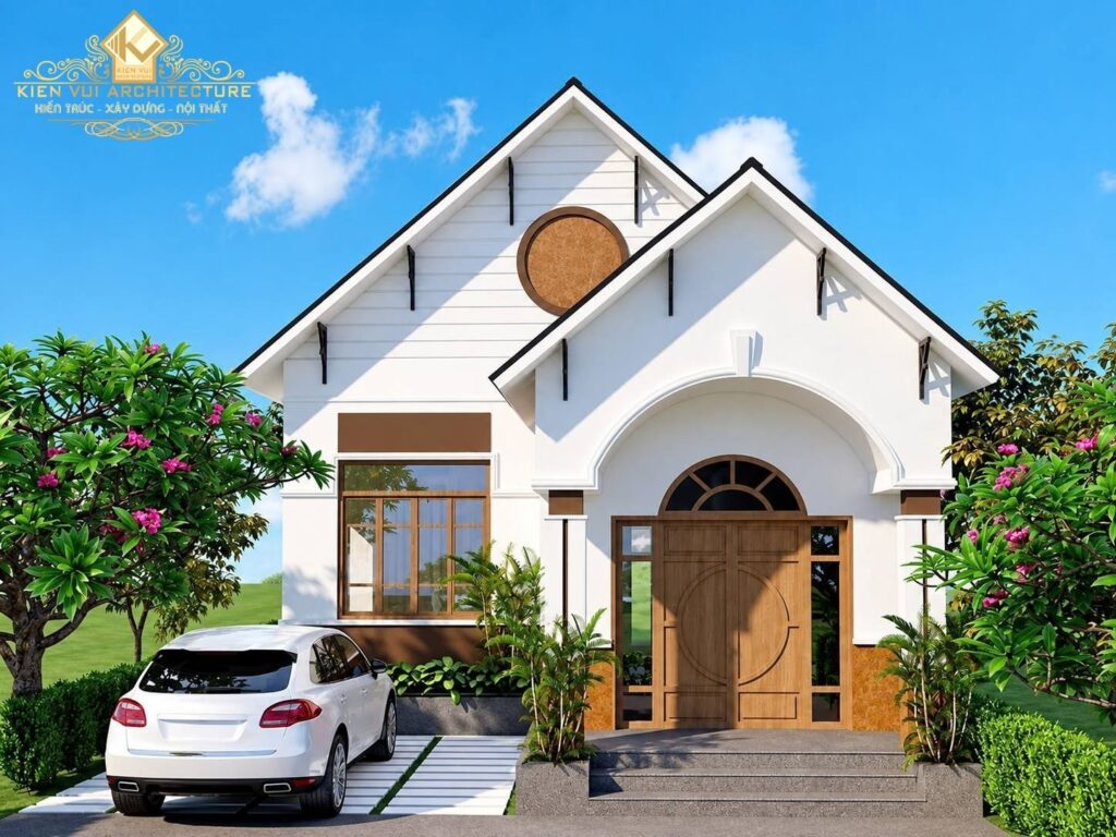 Mẫu 17 – Nhà 1 tầng hiện đại mái dốc truyền thống