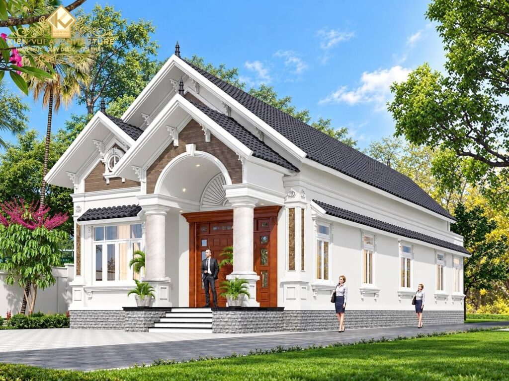 Mẫu 10 – Nhà mái Thái 1 tầng với sảnh vòm