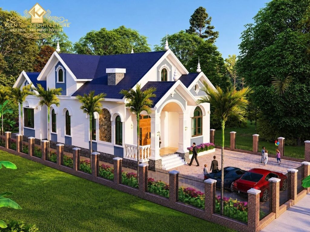 Mẫu 19 – Nhà 1 tầng mái dốc có sân vườn