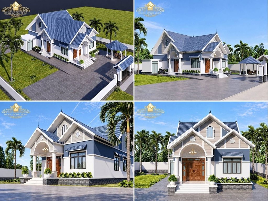 Mẫu 15 – Nhà 1 tầng hiện đại mái dốc tối giản
