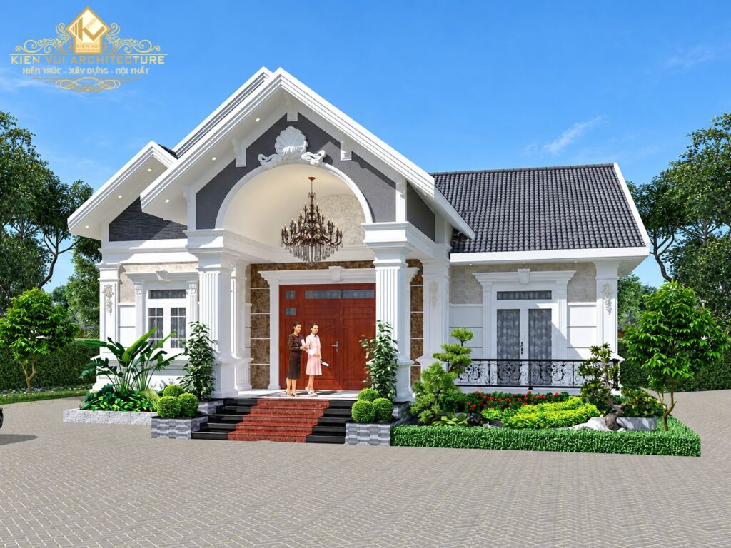 Mẫu 5: Nhà 1 tầng mái Thái pha nét tân cổ điển
